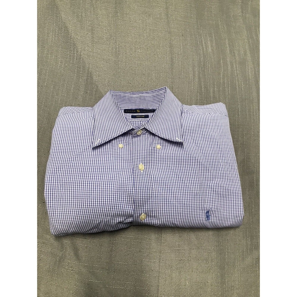 POLO Ralph Lauren Easy Care t Adult 17.5 36/37 Blue Checkered   Button Up Mens